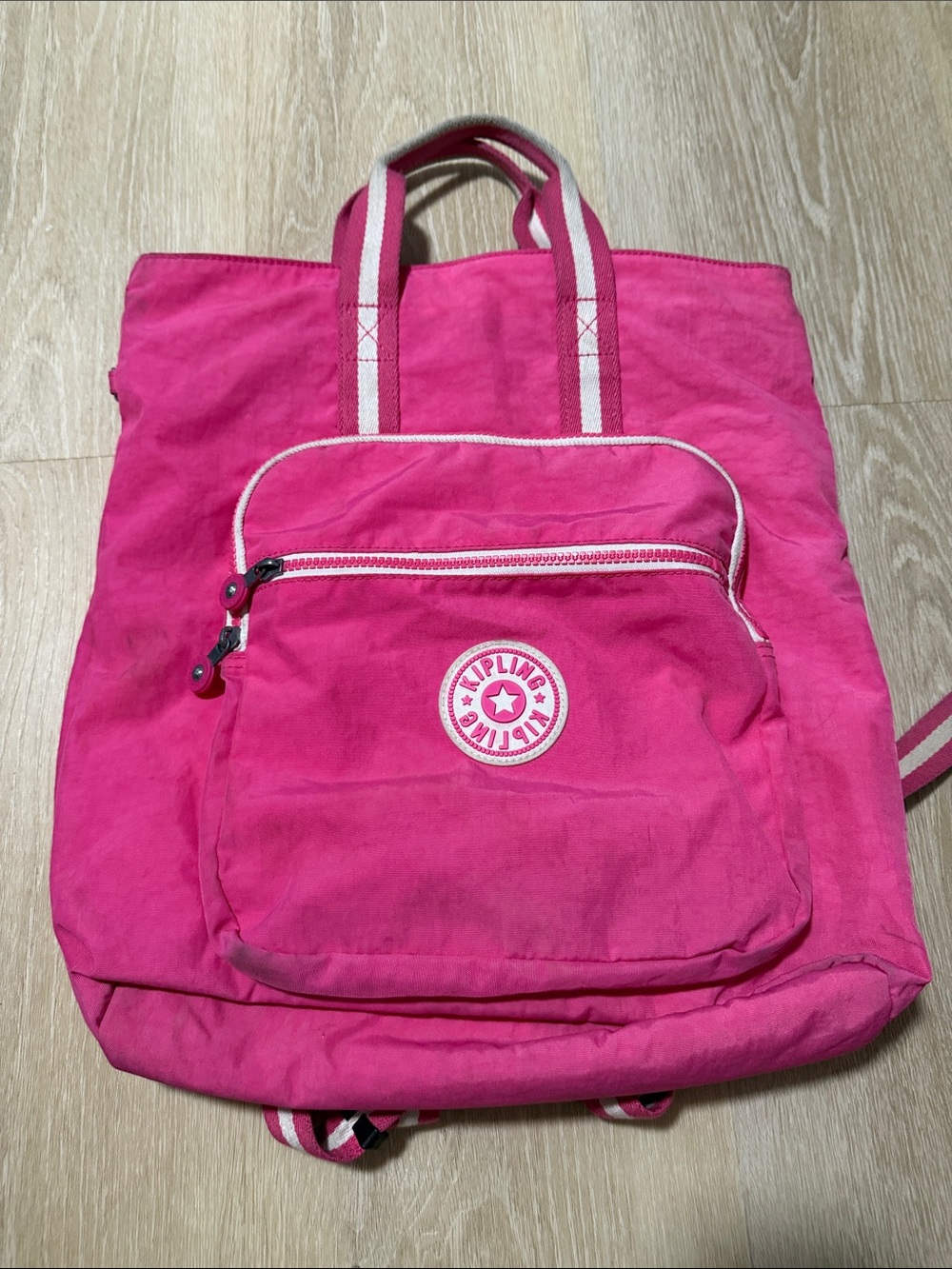 Kipling Hot Pink Canvas Tote-Style Backpack